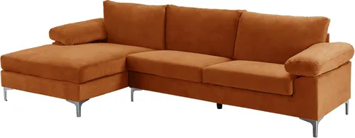 Vista 4 de Casa Andrea Milano Moderno sofá seccional grande en forma de L de terciopelo, con diván extra ancho Naranja