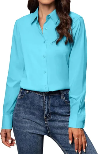 Vista 29 de Camisas con botones para mujer de ajuste clásico, camisa de vestir, camisa de trabajo, de negocios, casual, de manga larga, blusa, tops