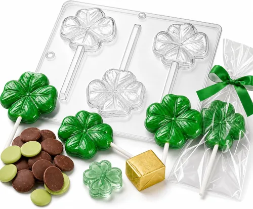 Vista 3 de Cuatro hojas trébol/trébol piruleta chocolate caramelo molde Día de San Patricio 4001