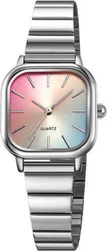 Vista 11 de Womens Ladies' Ultra Thin Watch with Rainbow Gradient Dial Gold-Tone Square Case and Bracelet Quartz Movement