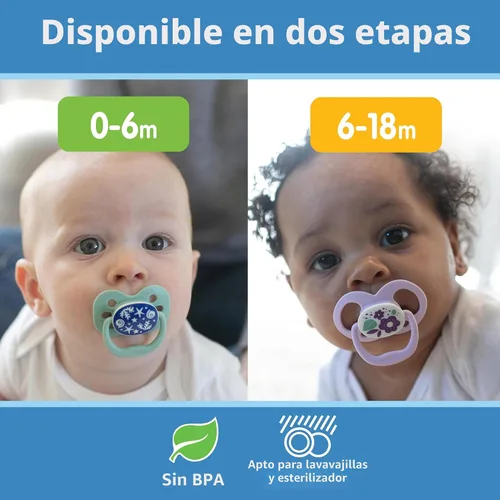 Vista 7 de Dr. Brown's Advantage Glow-in-the-Dark Baby Pacifier, Fully Symmetrical Soother with Soft Silicone Bulb, Blue Nature, 6-18m, BPA Free, 2 Pack