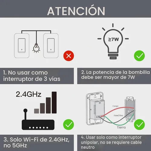 Vista 5 de MOES Interruptor de luz inteligente WiFi, sin cable neutro, sin condensador, no requiere concentrador, botón pulsador de cable vivo único de 2ª