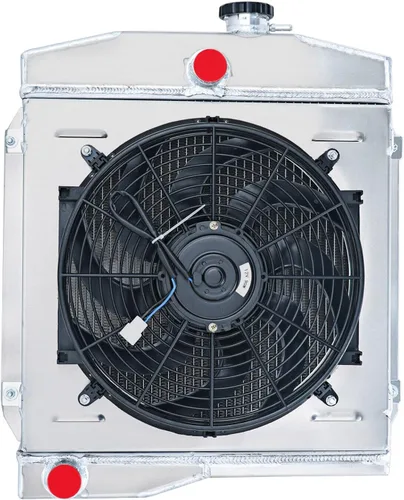 Vista 2 de Radiador para Jeep CJ5 CJ6 Willys 2.2L L4 3.7L V6 3.8L 4.2L L6 Gas 1955-1971, Radiador de aluminio completo de 3 filas + cubierta / ventilador + kit