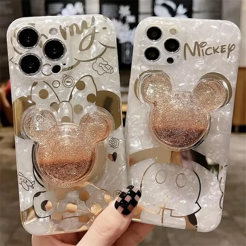 Vista 5 de Funda de dibujos animados para iPhone XR 6.1'' con protector de pantalla HD, Mickey Mouse con soporte para teléfono celular de arena movediza