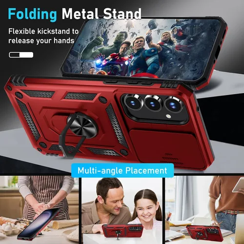 Vista 2 de Janmitta Funda compatible con Samsung Galaxy A35 5G, funda integrada para lente de cámara deslizante + protector de pantalla + soporte de anillo