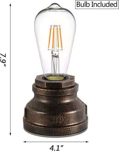 Vista 2 de Lámpara de mesa vintage con control táctil, bombilla LED regulable Edison de 4 W incluida, con 3 niveles de brillo, luz nocturna industrial