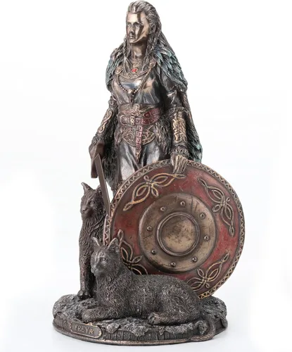 Vista 2 de Veronese Design 8 1/4 Shield Maiden Freya Diosa nórdica del Amor Belleza y Guerra Escultura de resina fundida en frío Estatua con acabado de bronce