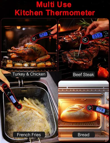 Vista 7 de Termómetro digital de carne, termómetro de lectura instantánea para cocinar parrilla, freidora de barbacoa, pantalla impermeable y retroiluminada