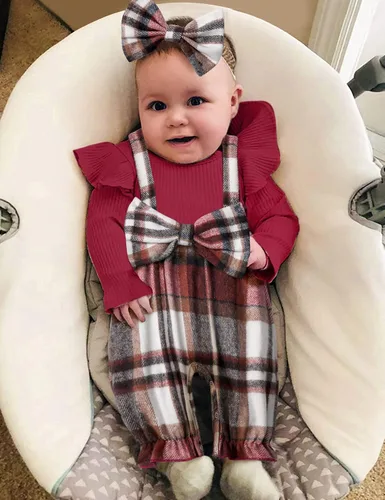 Vista 3 de Queenstyle Ropa de bebé niña de manga larga, overol lindo traje de bebé de 0 a 18 meses