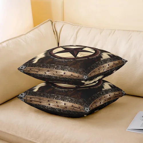 Vista 3 de Erosebridal Funda de almohada de vaca de 16 x 16 pulgadas, funda de almohada con estrella del oeste de Texas para vaquera, funda de cojín vintage