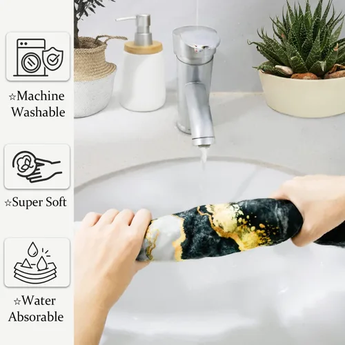 Vista 3 de HAISUKA Toallas de mano de mármol negro y dorado para baño, toallas de baño decorativas suaves y absorbentes, toallas de mano modernas abstractas
