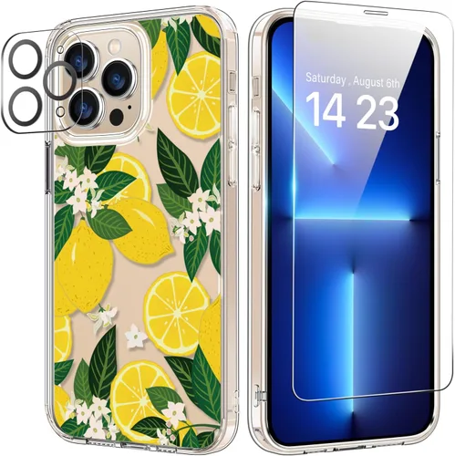 Vista 39 de bicol Funda para iPhone 14 Plus con Protector de Pantalla y Lente de Cámara - Diseños Florales de Moda para Mujeres y Niñas - Funda Transparente