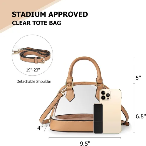 Vista 6 de Joryin - Bolso transparente aprobado para estadios para mujer, con cierre clásico, de piel vegana, bolso de mano