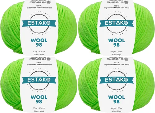 Vista 27 de Estako Wool 98 (paquete de 4 madejas) 100% lana merino superwash lana merino de peso medio suave hilo para tejer y ganchillo (4 x 1.76 onzas)