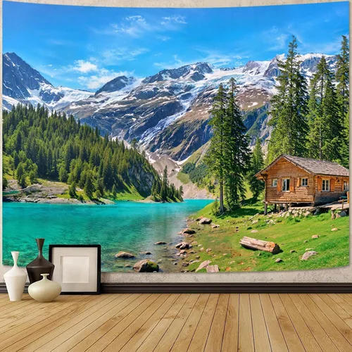 Vista 49 de Zussun Tapiz de Bosque Natural de Montaña Tapiz Verde de Pino Luz Solar Selva para Dormitorio Estético Planta Paisaje de Montaña Tapices Pequeños