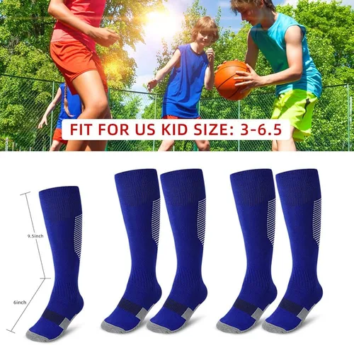 Vista 3 de Calcetines deportivos de fútbol para niños 2 pares de calcetines altos hasta la rodilla para niños y niñas talla de zapato 3-65 edades de 6-12 años