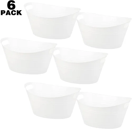 Vista 2 de Tiawudi Paquete de 6 tinas de almacenamiento ovaladas de plástico, cubo de hielo para vino, cerveza y champán, enfriador de botellas para fiestas
