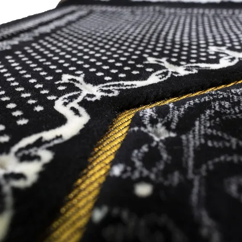 Vista 6 de Modefa Alfombra de oración de terciopelo islámico turco, gruesa y ancha, suave, para hombres y mujeres, tapete grande tradicional musulmán para Negro