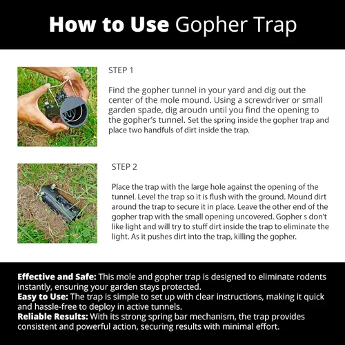 Vista 5 de Trampa para roedores Gopher para control de plagas, diseño de agujero negro de plástico resistente reutilizable