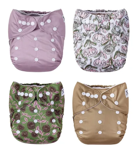 Vista 10 de Nora's Nursery Pañales de bolsillo de tela, paquete de 4 con 4 insertos, funda impermeable, lavable, reutilizable y de tamaño único ajustable