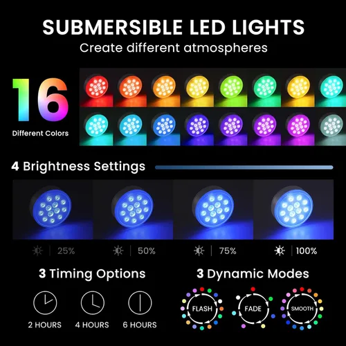 Vista 2 de LOFTEK Luces LED sumergibles con control remoto, 13 luces LED recargables para piscina enterrada sobre el suelo, IP68 impermeable 16