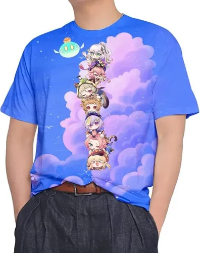Vista 5 de Genshin Impact - Camiseta para mujer, camisetas de Hu Tao con manga corta para fanáticos unisex, patrones de impresión vivos y duraderos
