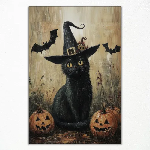 Vista 10 de Póster de fantasma y gato negro en la bañera, arte de pared en lienzo de Halloween de Whimsigoth, pintura de fantasmas y flores, imagen espeluznante