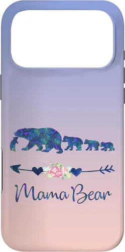 Vista 22 de Teal Blue Purple Floral Mama Bear Four Cubs Blue Pink Case for iPhone 17