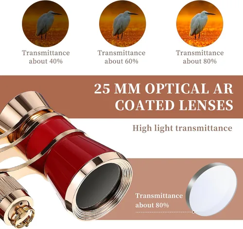 Vista 3 de ULTECHNOVO Lentes de ópera de 3 x 25 pulgadas, mini binoculares compactos, ligeros, anteojos de teatro con cadena para adultos, niños, mujeres