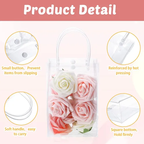 Vista 3 de Amylove 24 bolsas de regalo de plástico de PVC transparente con asa, bolsas de regalo reutilizables transparentes para compras, mercancías