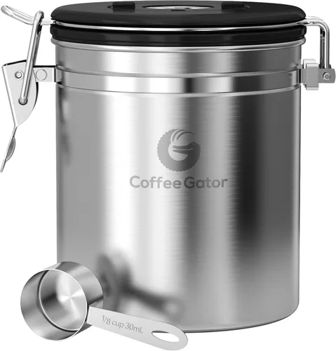 Vista 13 de Coffee Gator - Recipiente para café de acero inoxidable hermético de 11 oz, contenedor de almacenamiento de alimentos para cocina con rastreador