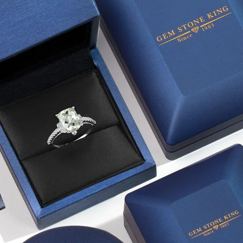 Vista 5 de Gem Stone King Anillo de plata de ley 925 con prasiolita verde y zafiro blanco para mujer