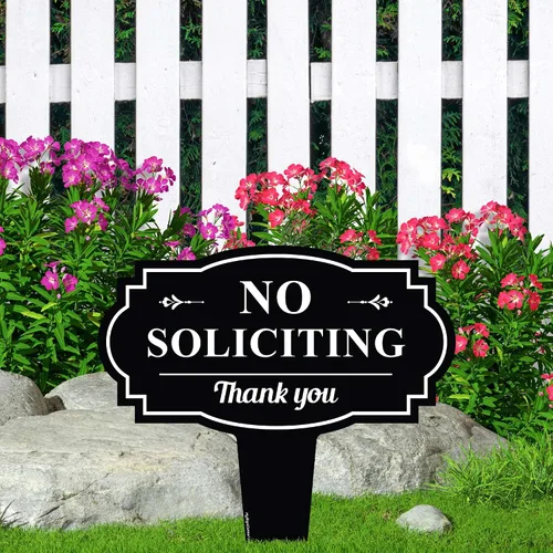 Vista 2 de Letrero de No Soliciting Yard (No Soliciting Yard Sign, No Solicitation In Ground de 11 x 11 pulgadas), ACM libre de óxido, resistente a