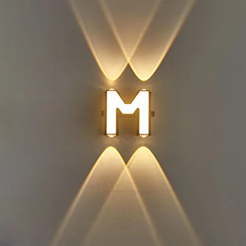 Vista 13 de Apliques de pared modernos LED hacia arriba, lámpara de pared con letras, luz blanca cálida y negra, de aluminio para sala de estar, escalera Letra A