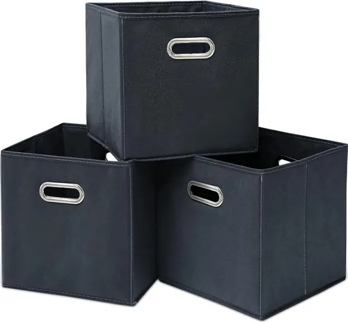 Vista 36 de Contenedores de almacenamiento de tela negra, 13 x 13 x 13 pulgadas, cajas de almacenamiento plegables con doble asa, caja organizadora de tela