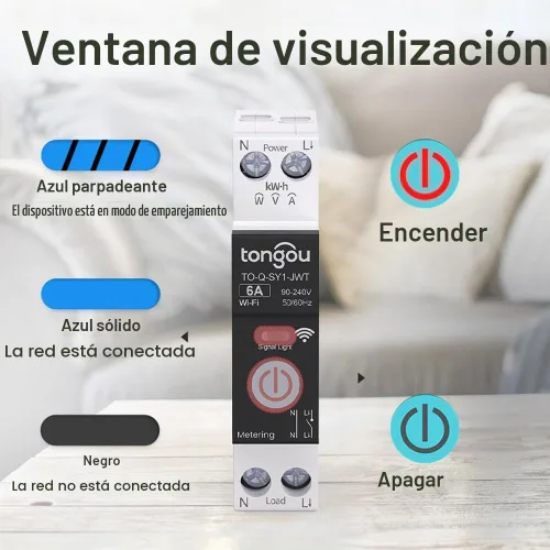 Vista 6 de TONGOU - Interruptor inteligente DIY 1P+N Wi-Fi, funciona con Alexa y Google Assistant para control de voz, 6A con monitor de energía, control