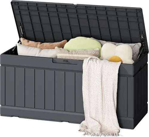 Vista 24 de Flamaker Outdoor Storage Box 80 Gallon Resin Waterproof Deck Box Marrón profundo