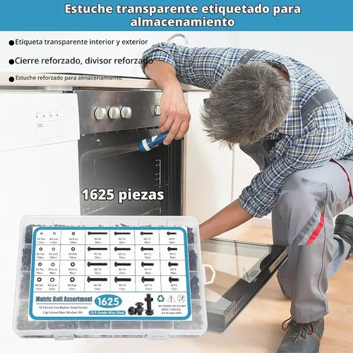 Vista 6 de SATANTECH Kit surtido de 1625 tornillos y tuercas, M2 M3 M4 M5 Surtido de pernos de tuerca con cerradura y arandelas planas, kit surtido de Kit