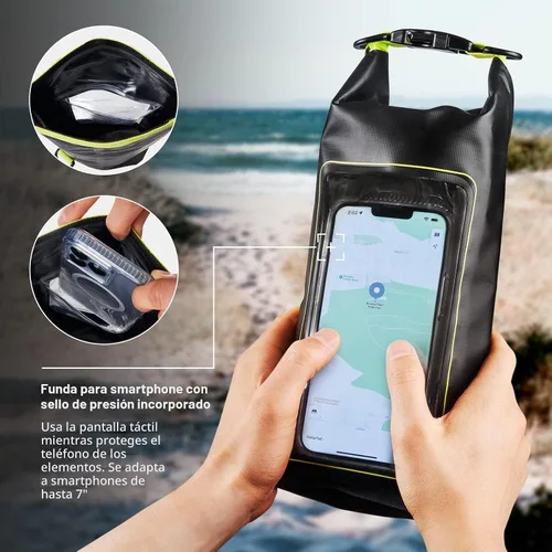 Vista 4 de Pelican Marine Bolsa impermeable IP68 de 2L con rollo superior - Mochila impermeable con funda/bolsa para teléfono - Accesorios para canotaje