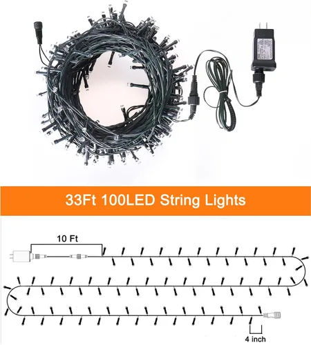 Vista 6 de Blingstar - Luces de Navidad de Cadena de Luces de Color, 33 pies, 100 LED, impermeables, multicolor, luces parpadeantes de 8 modos, 30 V