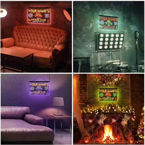 Vista 6 de Letrero de luz de neón LED tricolor de cristal de whisky personalizado para bar en casa, nombre personalizado, fecha, texto, cita, fuente verde