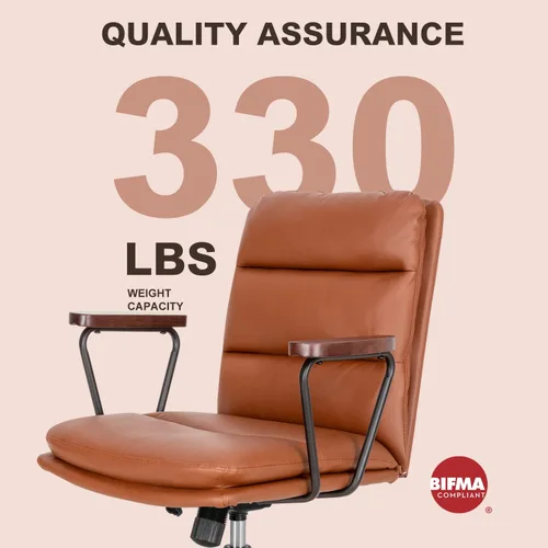 Vista 8 de Okeysen Silla de escritorio de oficina sin ruedas, silla ergonómica con Marrón retro