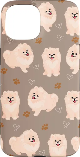Vista 6 de Funda marrón para iPhone 13 Pro Max con diseño de pomerania y cachorros