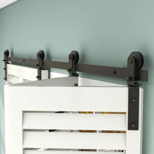Vista 6 de Kit de rieles de puerta corrediza de granero de 108 pulgadas para 4 puertas, kit de herrajes para puerta de granero plegable resistente, fácil