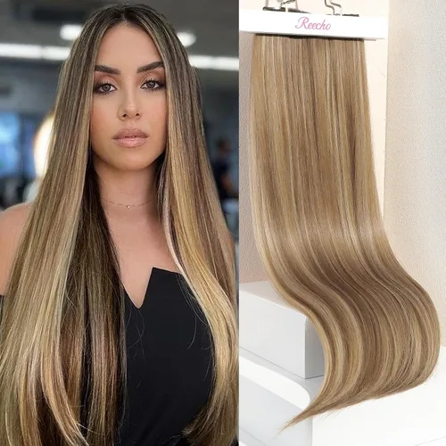 Vista 18 de REECHO Extensiones de cabello con pinzas, extensiones de cabello grueso y largo, extensiones de cabello sintético ligero para mujer, 24 pulgadas a