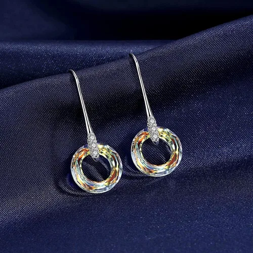 Vista 3 de Malanda Original Design 925 Sterling Silver Circle Drop Earrings for Women Made With Swarovski Crystal Hook Dangle Earrings handmade Jewelry Gift