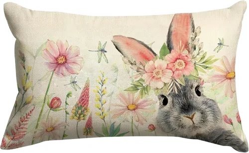 Vista 12 de GOOESING Fundas de almohada de Pascua de 12 x 20 pulgadas, funda de cojín de lino para sofá, decoración del hogar