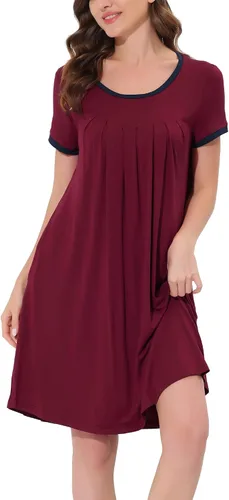 Vista 2 de cheibear Camisones de pijama para mujer, ropa de dormir, color sólido, cuello redondo