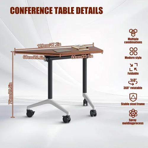 Vista 2 de Mesas de sala de conferencias, mesa de conferencias plegable con ruedas silenciosas, mesa trapezoidal de 47.2 pulgadas, mesa moderna para sala