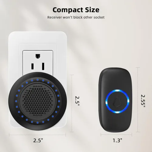 Vista 9 de Campanas de puerta inalámbricas para hogares, kits de timbre con 1 transmisor, 1 receptor, funcionamiento impermeable a un rango de 1000 pies, 48